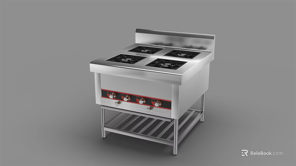 Stainless Steel Commercial Kitchen Electric Cooktop With Four Burners And Control Panel 3d model 