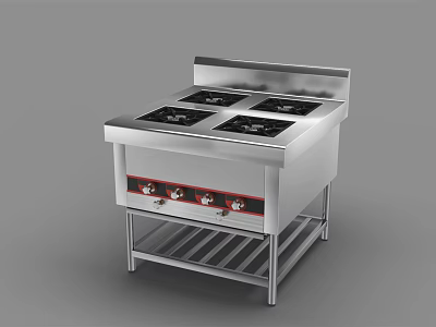 Stainless Steel Commercial Kitchen Electric Cooktop With Four Burners And Control Panel 3d model