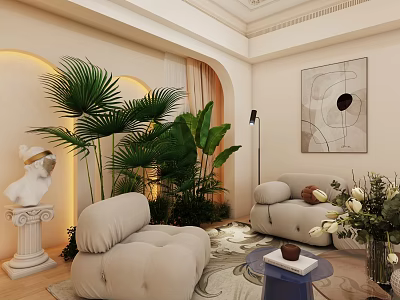 Modern Public Office Space With Open Workstations Green Plants And Bright Lighting 3d model