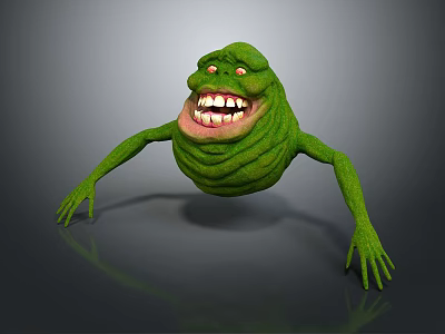 Green Monster Game Movie Character With Big Eyes Grinning Mouth And Long Limbs 3d model