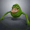 Green Monster Game Movie Character With Big Eyes Grinning Mouth And Long Limbs