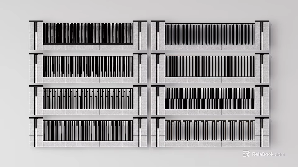 Modern Building Facade With Horizontal Slats And Gray Stone Panel Design 3d model