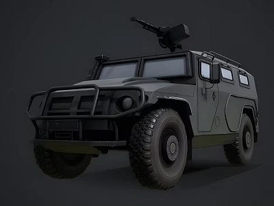 Military Armored Functional Vehicle With Large Tires And Roof Mounted Weapon System 3d model