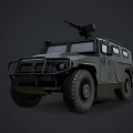 Military Armored Functional Vehicle With Large Tires And Roof Mounted Weapon System