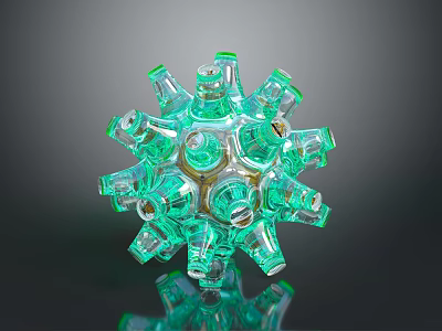 Intricate Artistic Green Spherical Object With Transparent Components And Metallic Accents 3d model