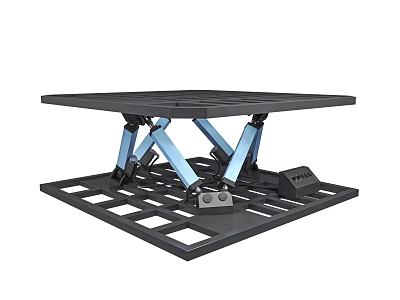 Mechanical Lifting Platform With Square Top Blue Supports And Metal Base 3d model