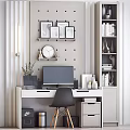White Desk Black Chair Modern Home Office Workspace With Wall Art Clock And Bookshelf