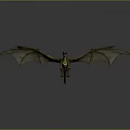Golden Dragon Flying with Extended Wings Against Gray Gradient Background Detailed Mythical Creature Design
