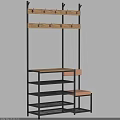 Entryway Cabinet With Side Cabinet Design Metal Frame Wooden Shelves Hanging Hooks Shoe Storage Bench