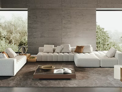 Contemporary Living Room Interior With Comfortable Sofa And Stylish Coffee Table Set 3d model