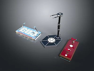 Weapon Model Components Featuring Blue Platform Black Vertical Device And Red Elongated Stand 3d model