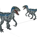 Reptile Velociraptor With Blue Stripes Gray Skin Standing Open Mouths
