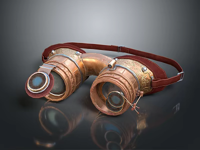 Vintage Copper Jewelry With Red Leather Strap And Metal Decorations 3d model