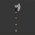 Medieval Battle Axe With Decorative Head Red Wooden Handle And Gold Accents