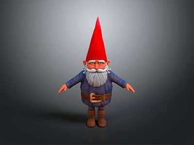 3D Gnome Character Design With Red Pointed Hat White Beard And Blue Striped Outfit 3d model