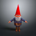 3D Gnome Character Design With Red Pointed Hat White Beard And Blue Striped Outfit