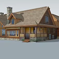 Detached Villa Featuring Brown Roof Wood Stone Exterior Green Lawn And Mountain Backdrop