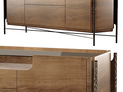 Modern Wooden Entryway Side Cabinet With Storage Drawers And Metal Legs Design 3d model