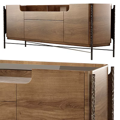 Modern Wooden Entryway Side Cabinet With Storage Drawers And Metal Legs Design 3d model