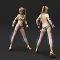 Game Movie Character With Blonde Pigtails Blue Bikini Outfit Transparent Skirt Gold Accessories And Brown Sandals
