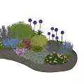Colorful Garden Flower Bed With Purple Blue Pink White Flowers And Green Shrubs