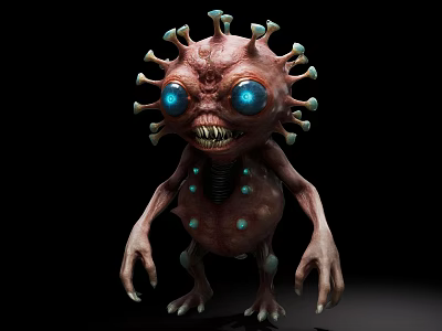 Fantasy Horror Game Movie Character With Red Body Blue Eyes And Spiked Head 3d model