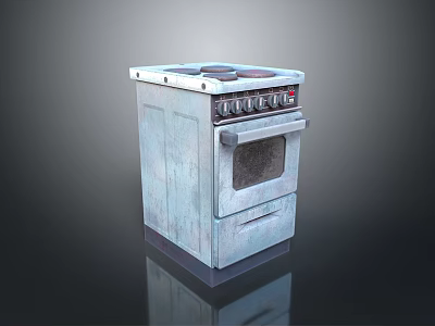 Vintage Old White Oven With Stove Top Control Knobs Oven Door And Drawer 3d model