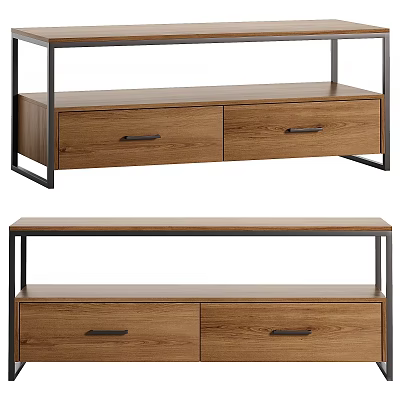 Modern Wooden Dresser With Two Drawers And Metal Frame Design Structure 3d model