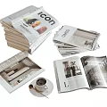 Stacked Icon Magazines With Open Interior Design Pages And Coffee Cup 3d model