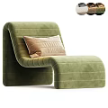 Ivory White Plush Fabric Lounge Chair with Modern Curved Shape and Gray Vertical Striped Cushion