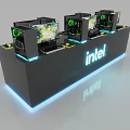 Modern Computer Exhibition Stand With Multiple PCs Monitors Intel Logo And LED Lights 3d model