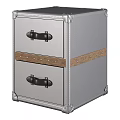Silver Metal Storage Cabinet Featuring Two Drawers Wooden Trim And Black Handles