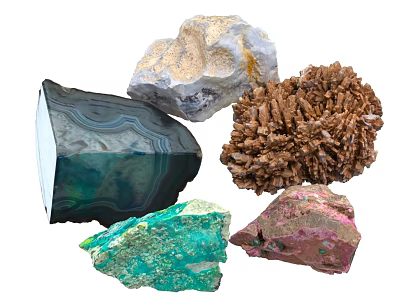 Natural Colorful Stone Specimens Including Agate Crystal Clusters And Geological Samples 3d model