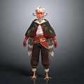 Fantasy Character Outfit With White Hair Colorful Embroidered Black Cape And Bird Like Feet