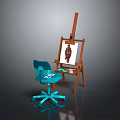 Wooden Easel With Animal Painting And Blue Chair In Art Studio