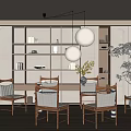 Modern Restaurant Interior With Wooden Tables Chairs Hanging Lamps Bookshelves And Plants