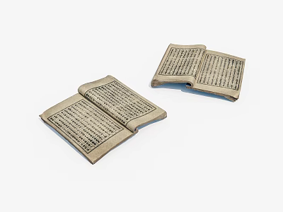 Two Open Ancient Books With Historical Text On Yellowed Pages 3d model