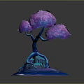 Vibrant Plant With Blue Trunk And Purple Flowers On Blue Water Ripple Base Including Scattered Flowers