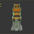 Futuristic Orange And Silver 3D Model Seat Featuring Glowing Blue Base And Armrests