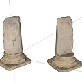 Two Rough Textured Stone Columns With Classical Pedestal Base Design