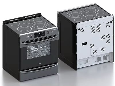 Modern Electric Range And Oven Kitchen Appliances With Glass Door Four Burners Control Panel 3d model