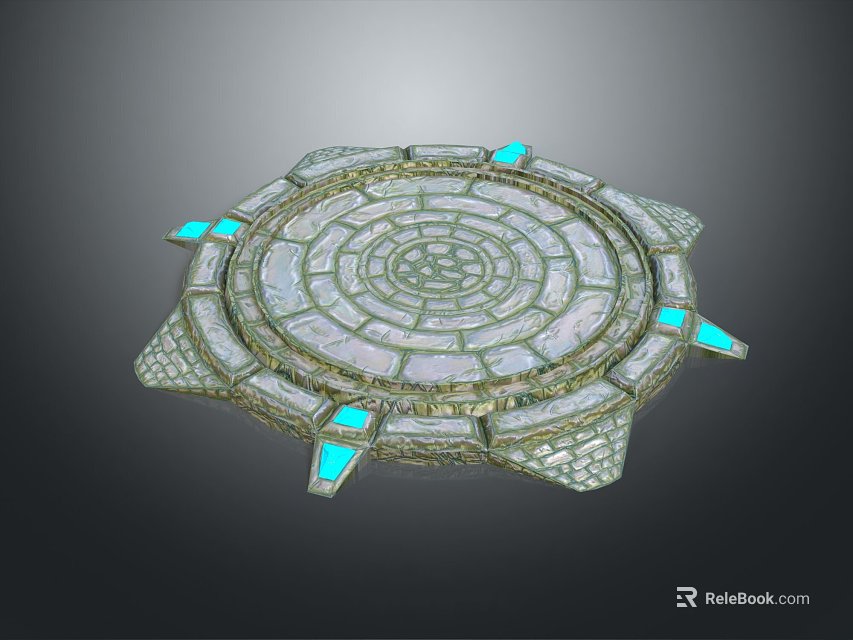 Intricate Circular Floor Tile With Geometric Patterns Blue Glowing Accents 3d model 