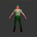 3D Character Model With Green Hair White Shirt Green Pants And Black Boots