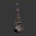 Classic Vintage Steamboat Model With American Flag Chimney And Tall Masts