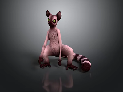 Cute Lemur Sitting On Smooth Surface With Green Eyes Pink Body And Black White Tail 3d model