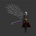 Fantasy Warrior Character With White Wings White Hair Armor Long Sword And Cape