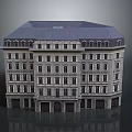 European Style Multi Story Building With Gray Roof Stone Facade And Multiple Windows