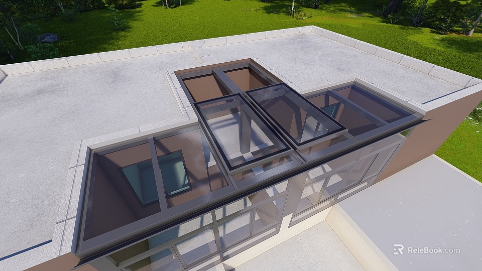 Single Family House Roof Featuring Modern Skylight Glass Design And Open Panels 3d model 