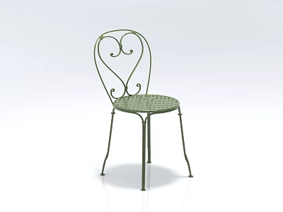 Green Metal Dining Chair With Heart Shaped Backrest And Woven Seat Design 3d model