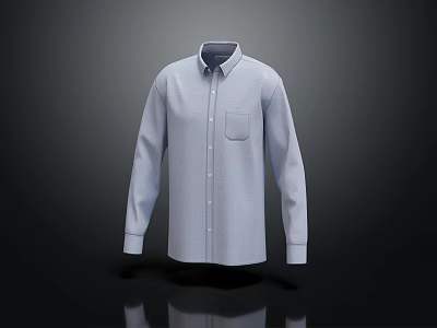 Light Blue Long Sleeve Shirt With Collar Chest Pocket On Dark Background With Reflection 3d model